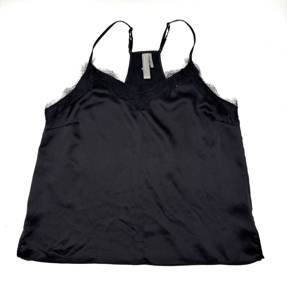 NEW Anthropologie Black Polyester Silky Lace Trim V-neck Racerback Cami M